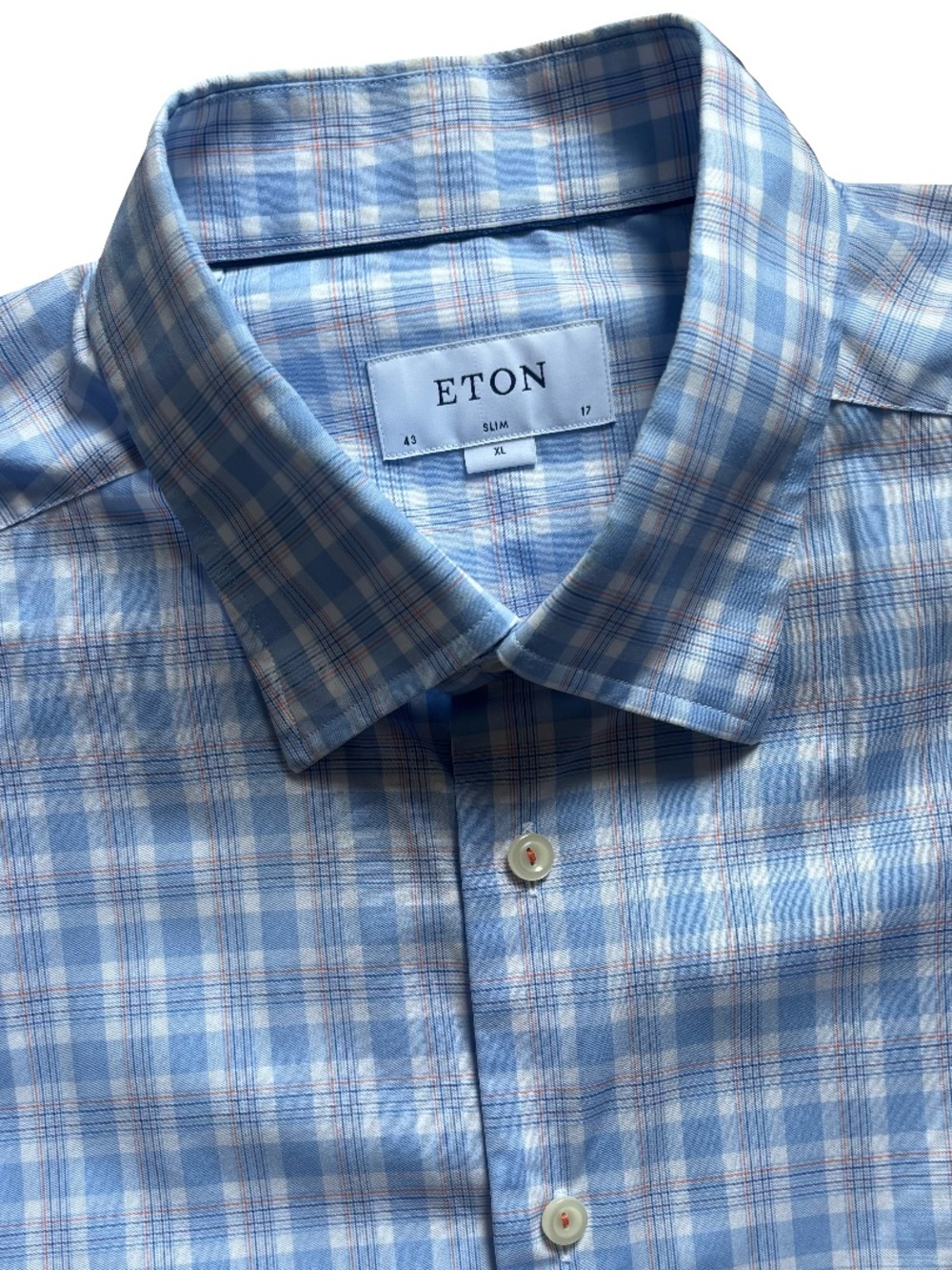 Eton Slim Light Blue Check Button Up Long Sleeve Dress Shirt Size 17